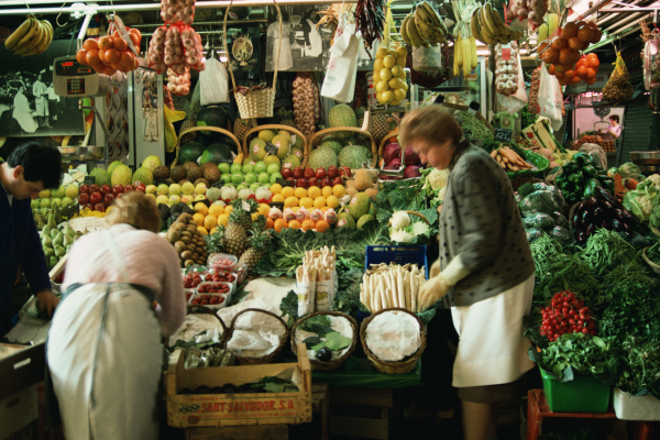 Fruit and vegetable stall at the weekly market on Lake Garda