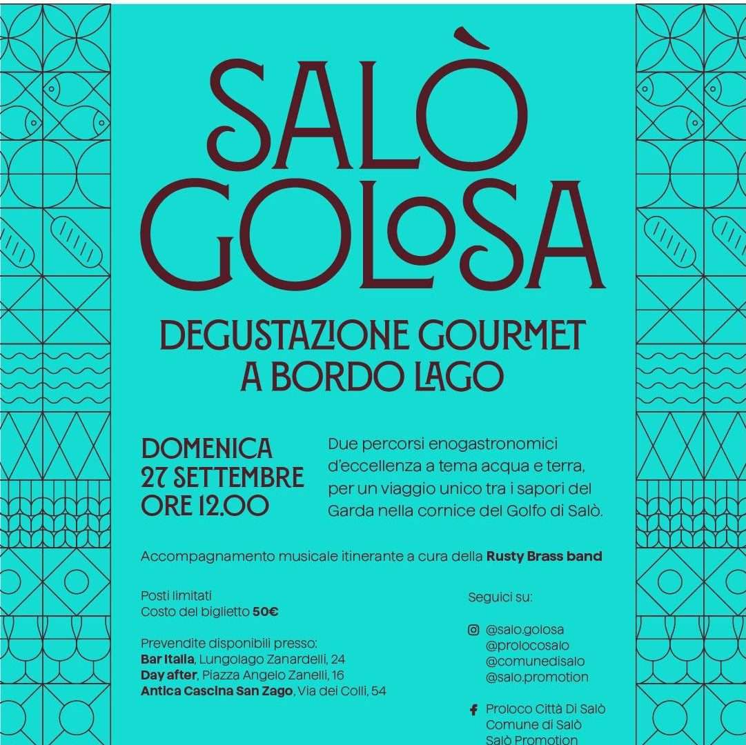 Locandina di Salò Golosa 2026, degustazione gourmet a bordo lago, domenica 27 settembre ore 12